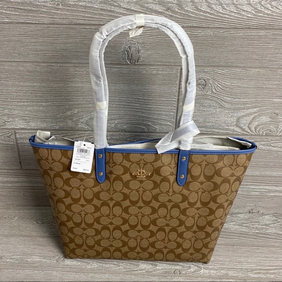 LAST ONE! COACH Blue Floral Reversible Peony Floral CityTote - Picture 8 of 8